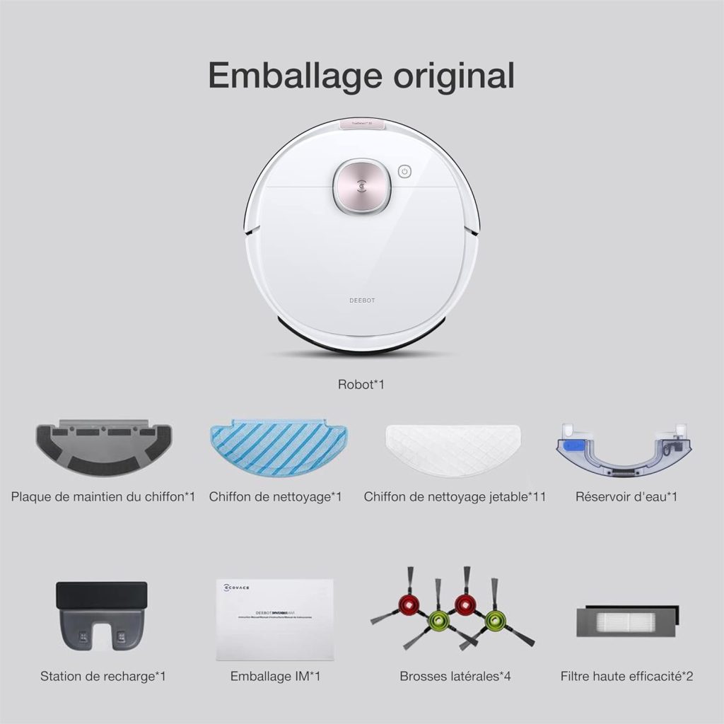 ECOVACS Deebot OZMO T8 Pure Aspirateur Robot Laveur, Navigation Laser dToF, Évitement dobstacles, Cartographie Multi-étages, Zones de Nettoyage Personnalisées, 5200mAh, Autonomie de 260 Minutes