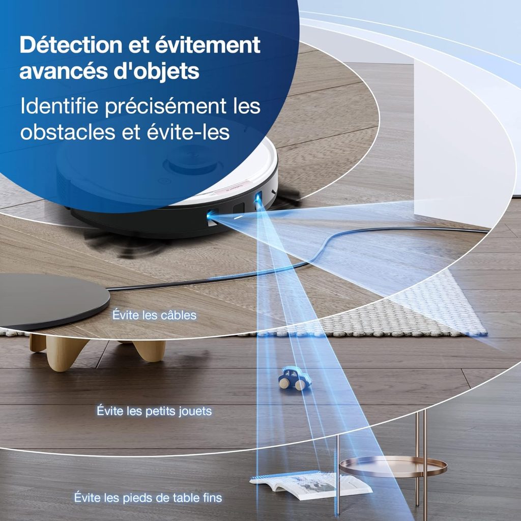 ECOVACS Deebot OZMO T8 Pure Aspirateur Robot Laveur, Navigation Laser dToF, Évitement dobstacles, Cartographie Multi-étages, Zones de Nettoyage Personnalisées, 5200mAh, Autonomie de 260 Minutes