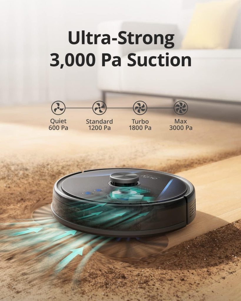 eufy by Anker RoboVac LR30 Hybrid Aspirateur Robot Laveur, Aspiration Ultra Puissante 3 000 Pa, Navigation Laser iPath™, Cartographie Multi-étages, Réservoir d’Eau contrôlable, Compatible Alexa