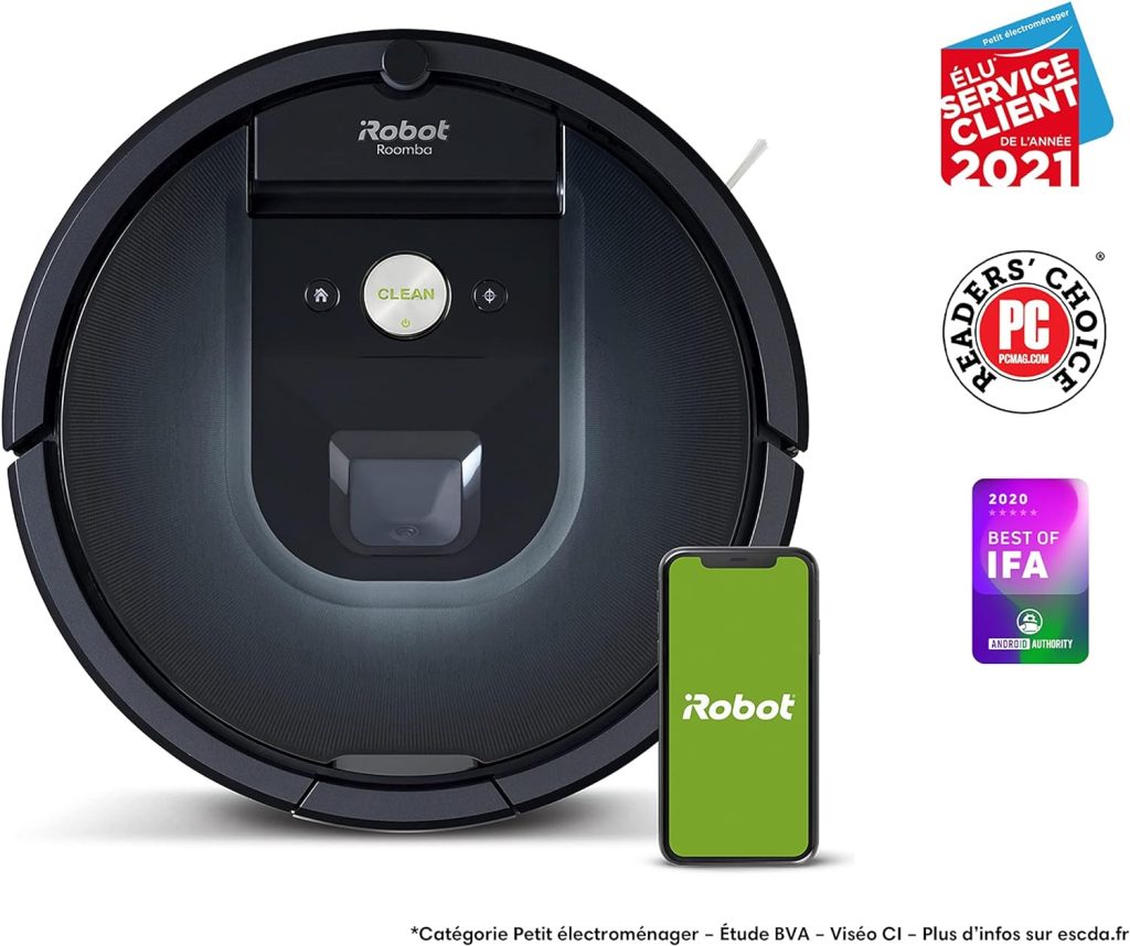 irobot Roomba 981, aspirateur Robot, idéal pour Les Tapis avec Forte Puissance daspiration, avec Power Boost, Navigation Plusieurs pièces, connecté en WiFi et programmable Via Application Noir