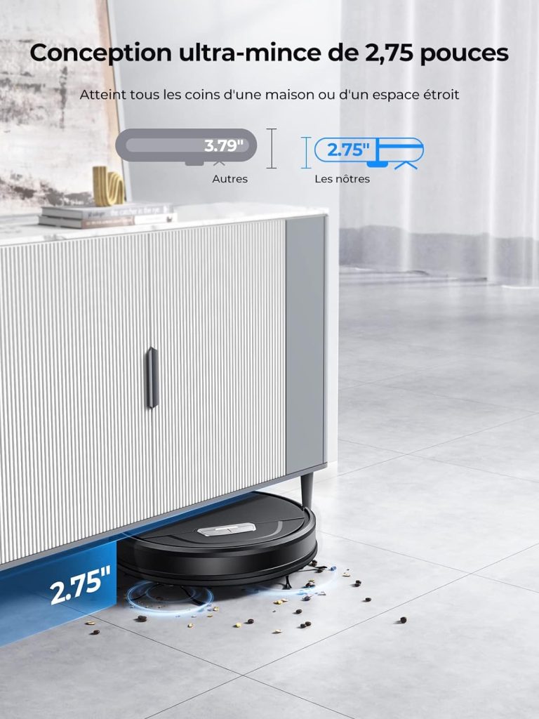 Laresar Aspirateur Robot 4500 Pa avec Auto Capteur de Traçage, Aspirateur Robot Laveur Poils danimaux Ultra-Silencieux, Alexa/WiFi/APP/Télécommande Contrôlé, Idéal pour Tapis Sol Dur (Evol 3)